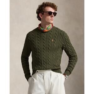 Polo by Ralph Lauren Olive Green Cable Knit Crewneck Sweater